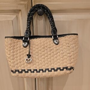 Brighton Stylish Tan and Black Woven Handbag